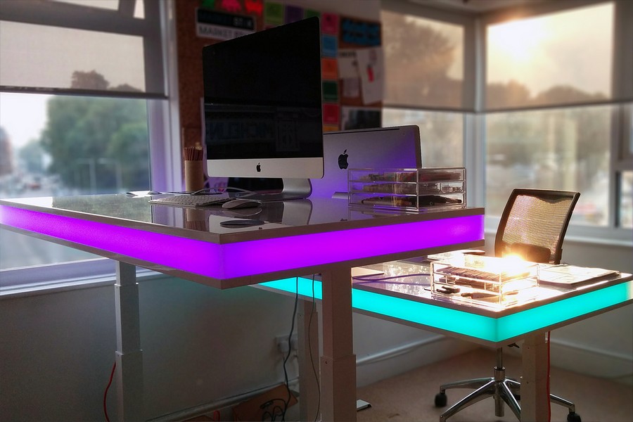 Unique adjustable office desk with LED lights