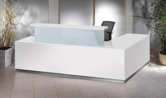 L Shape White Office Reception Counter